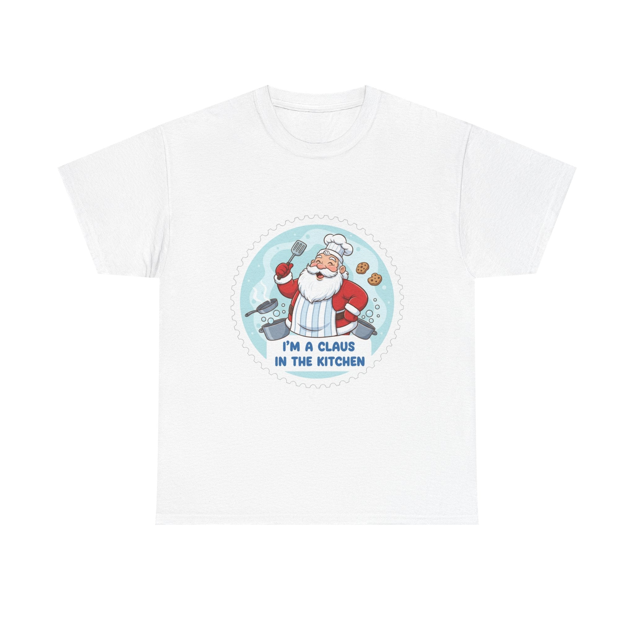 Funny Christmas T-Shirt: "Claus in the Kitchen" Chef Santa Graphic Tee
