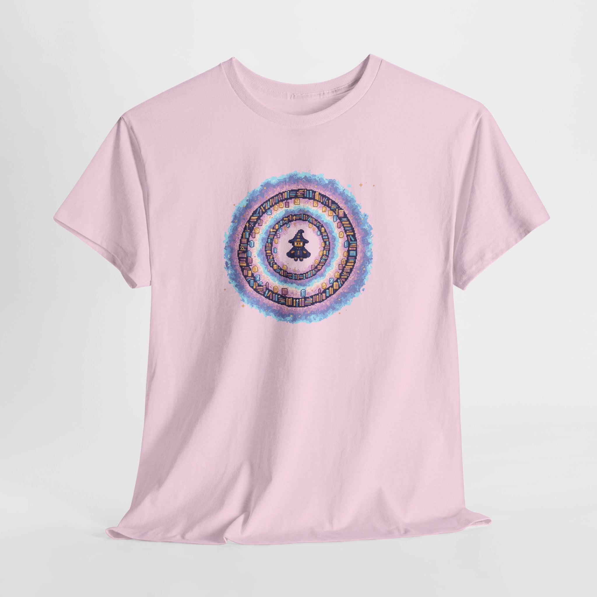 Pixel Wizard Book Vortex T-Shirt | Cute Magic Graphic Tee | Pastel Fantasy Reader Shirt | Retro Gaming Gift | Gildan 5000
