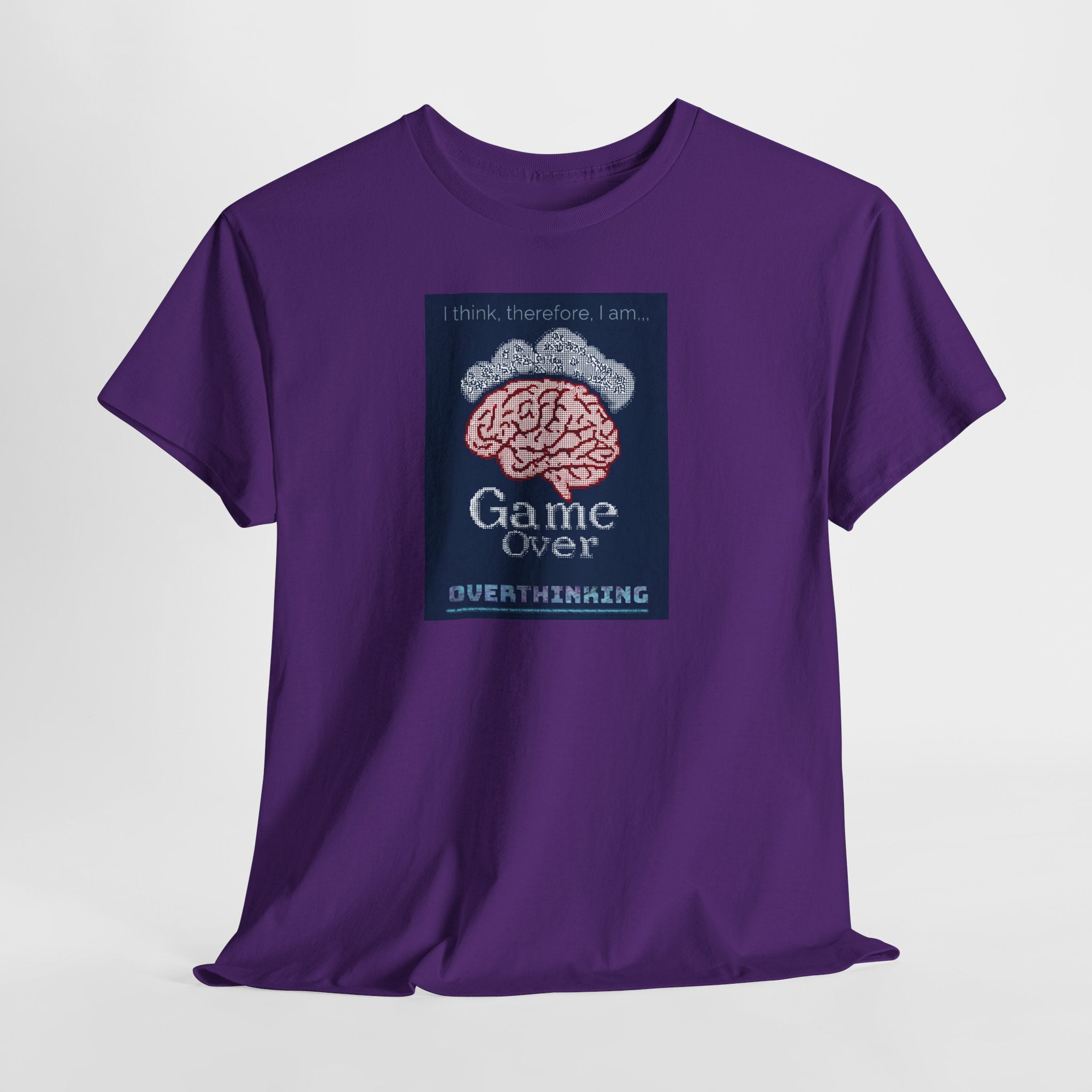 Overthinking Game Over T-Shirt | Funny Philosophy Brain Tee | Descartes Meme Shirt | Anxiety Humor Apparel | Gildan 5000