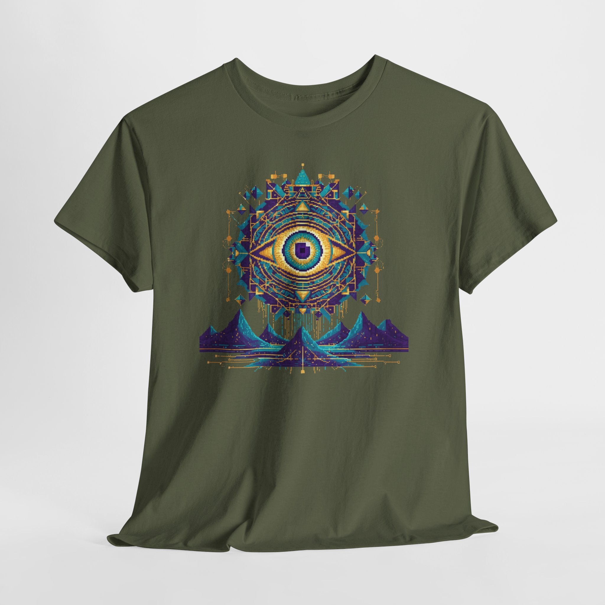 All-Seeing Eye T-Shirt | Pixel Art Sacred Geometry Tee | Psychedelic Third Eye Graphic Shirt | Occult Mandala Gift | Gildan 5000