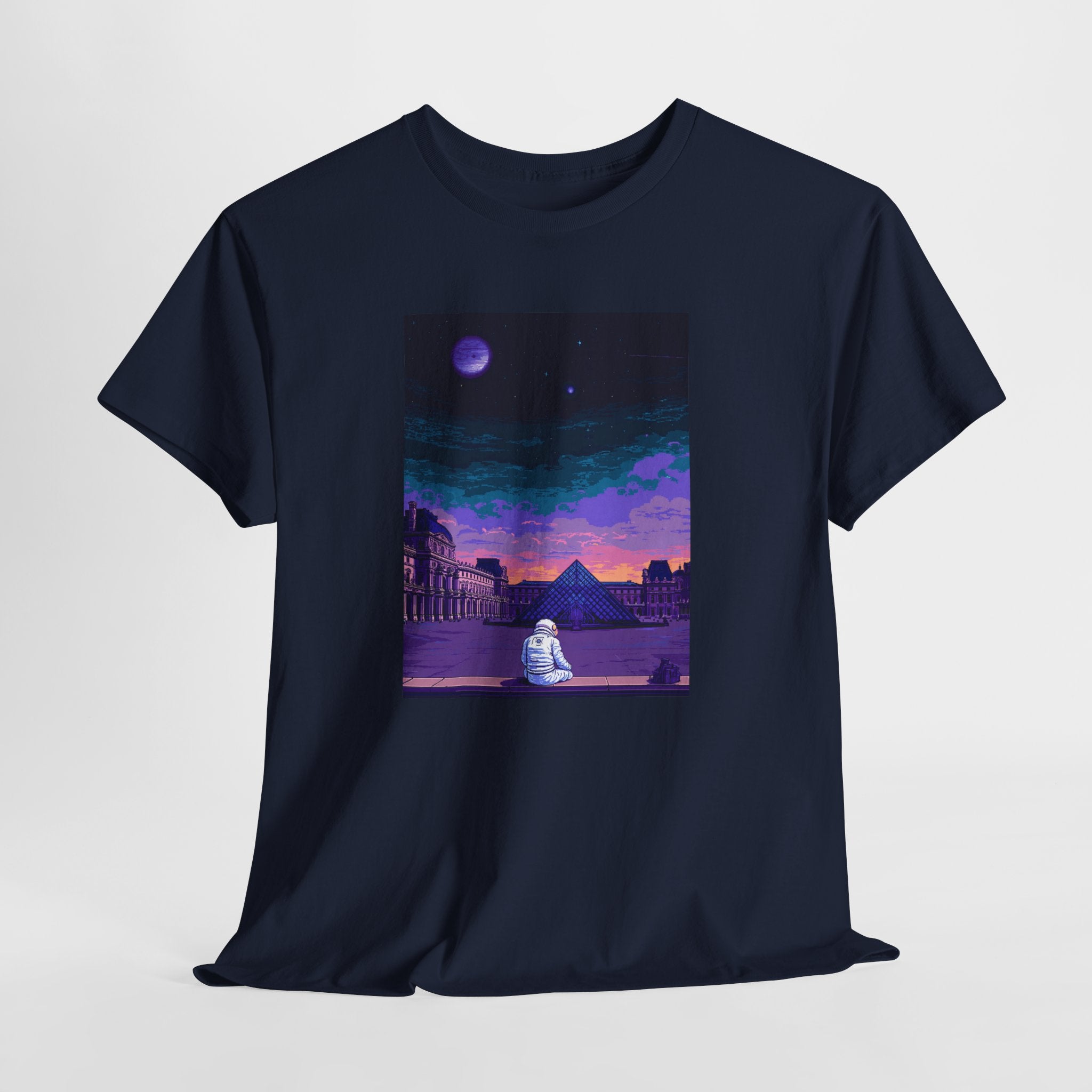 Pixel Art Astronaut T-Shirt | Vaporwave Louvre Pyramid Tee | Retro Synthwave Aesthetic Shirt | Space Traveler Gift | Gildan 5000