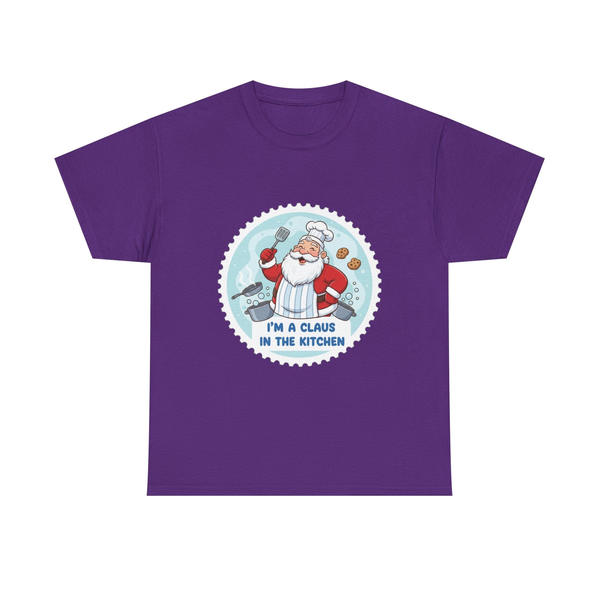Funny Christmas T-Shirt: "Claus in the Kitchen" Chef Santa Graphic Tee