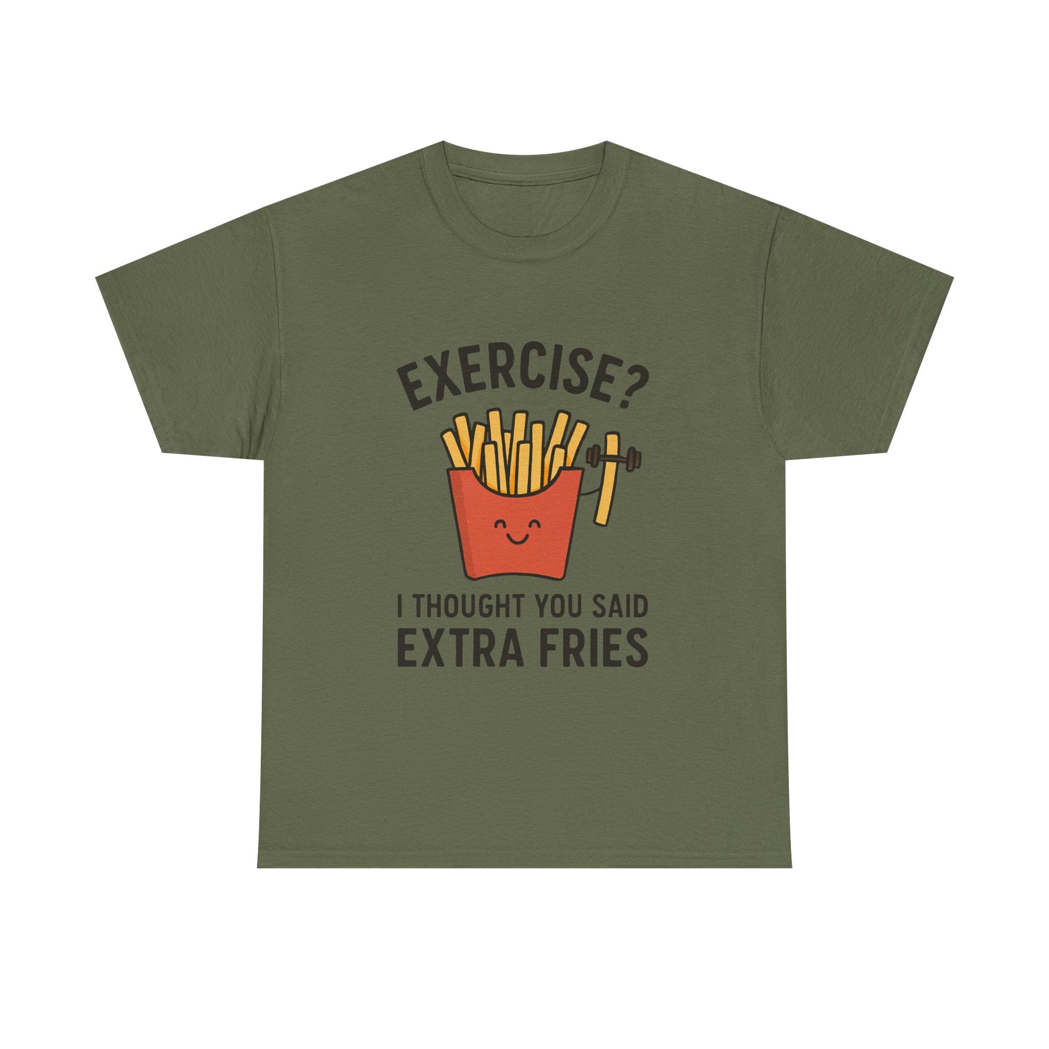 Funny Foodie T-Shirt: "Extra Fries" Exercise Pun Graphic Tee