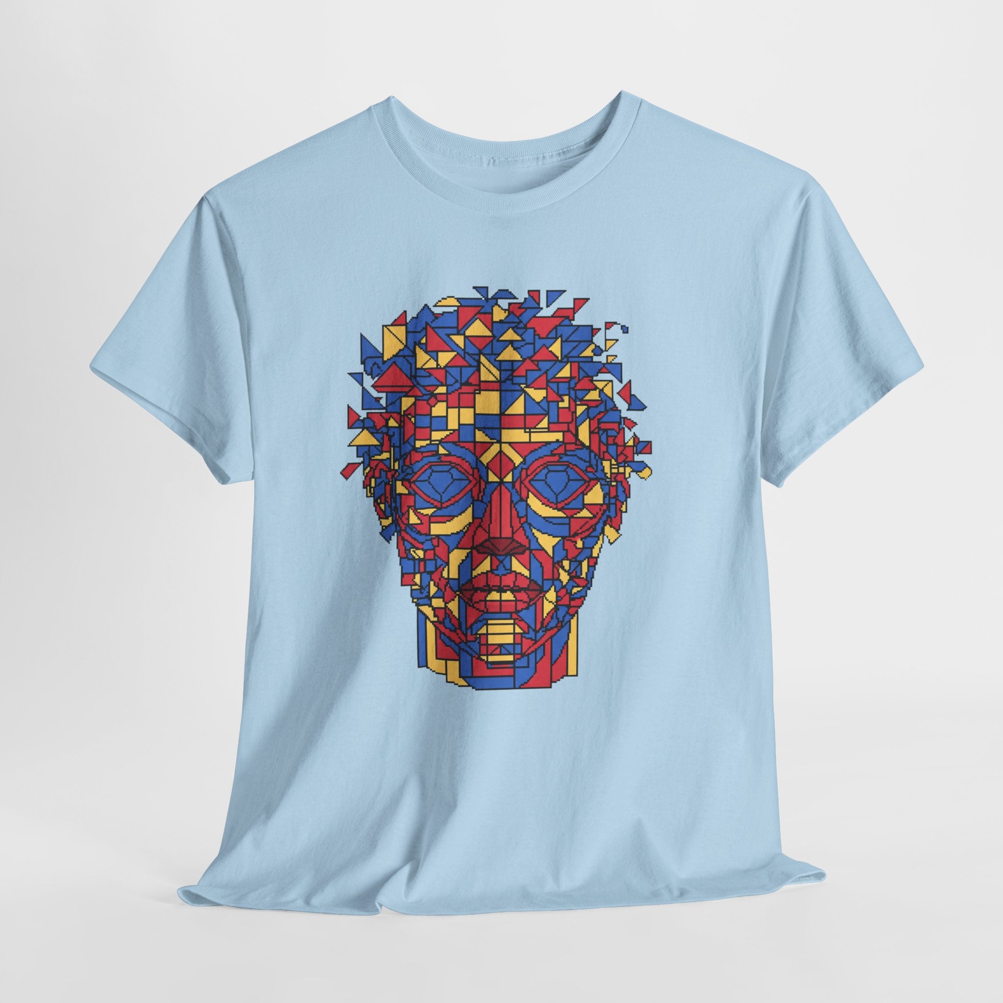 Geometric Face T-Shirt | Pixel Art Abstract Portrait Tee | Cubism Style Graphic Shirt | Primary Colors Art Gift | Gildan 5000