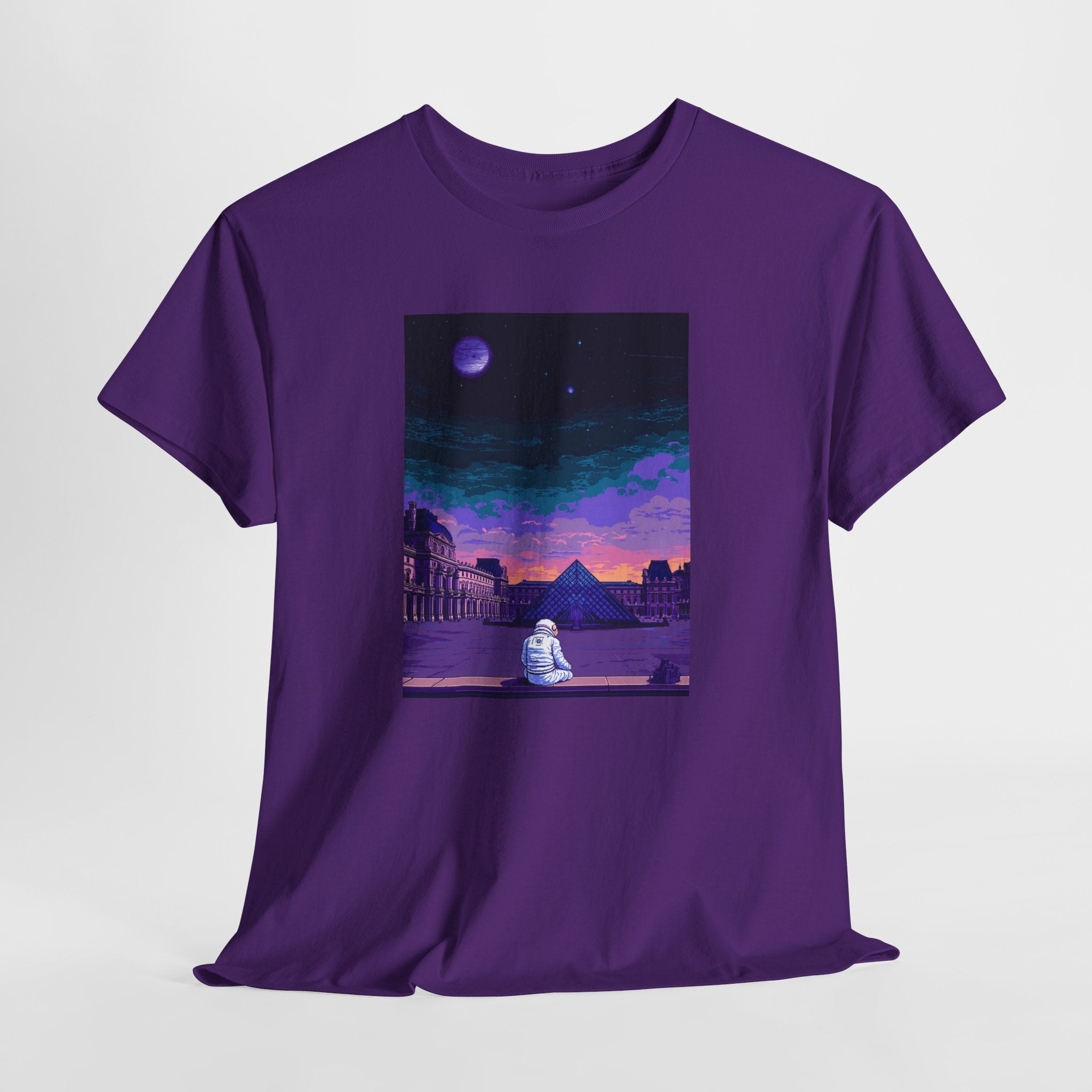 Pixel Art Astronaut T-Shirt | Vaporwave Louvre Pyramid Tee | Retro Synthwave Aesthetic Shirt | Space Traveler Gift | Gildan 5000