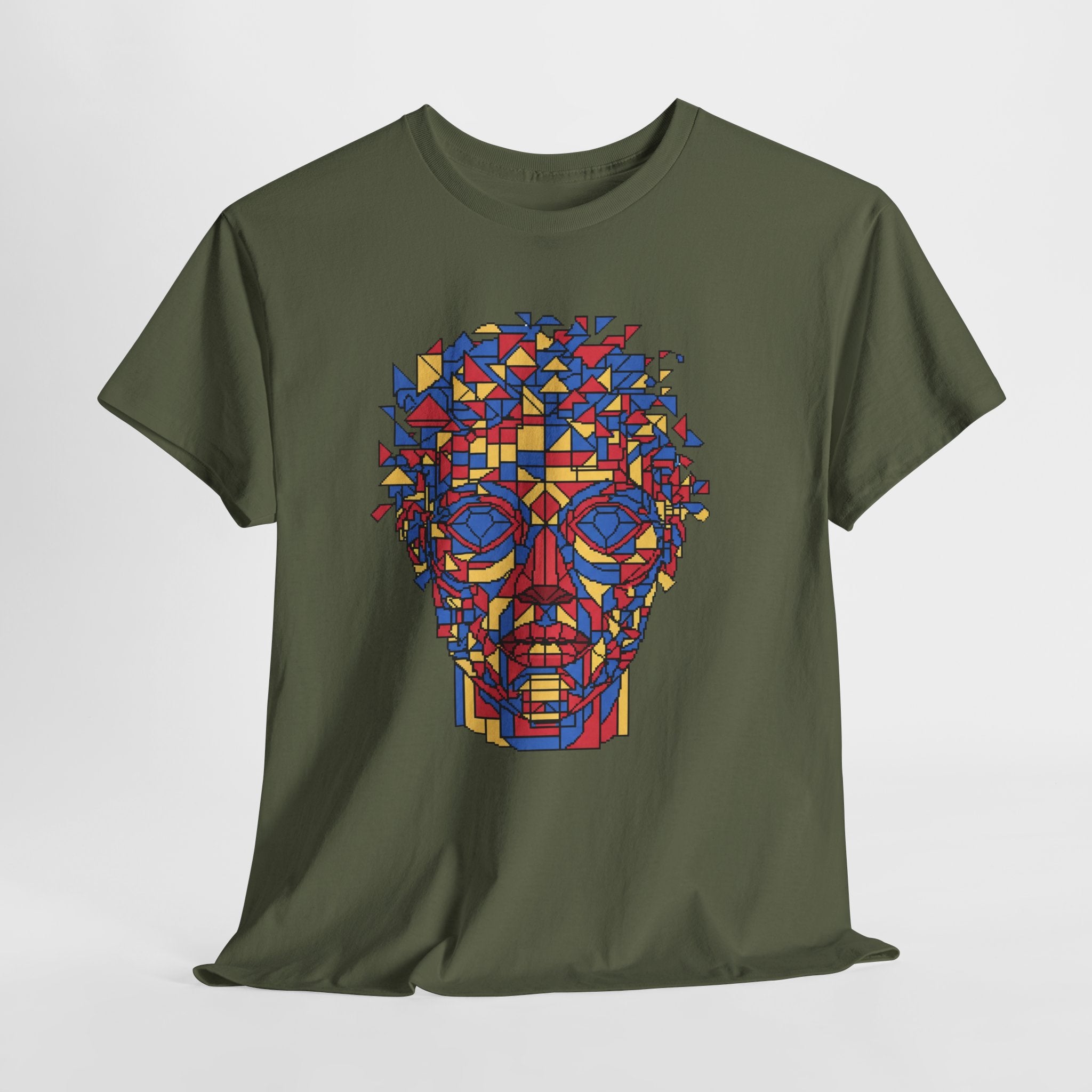 Geometric Face T-Shirt | Pixel Art Abstract Portrait Tee | Cubism Style Graphic Shirt | Primary Colors Art Gift | Gildan 5000