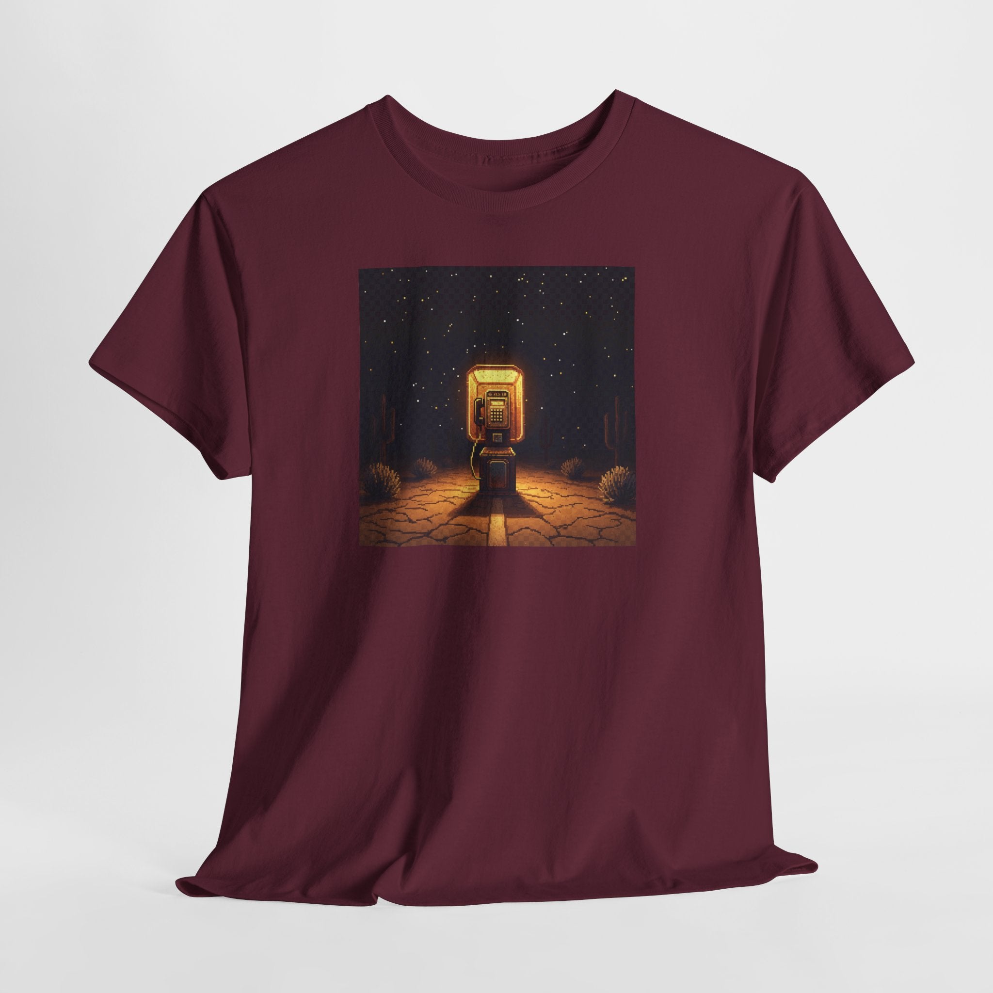 Desert Payphone T-Shirt | Pixel Art Retro Phone Booth Tee | Lofi Aesthetic Graphic Shirt | Road Trip Nostalgia Gift | Gildan 5000
