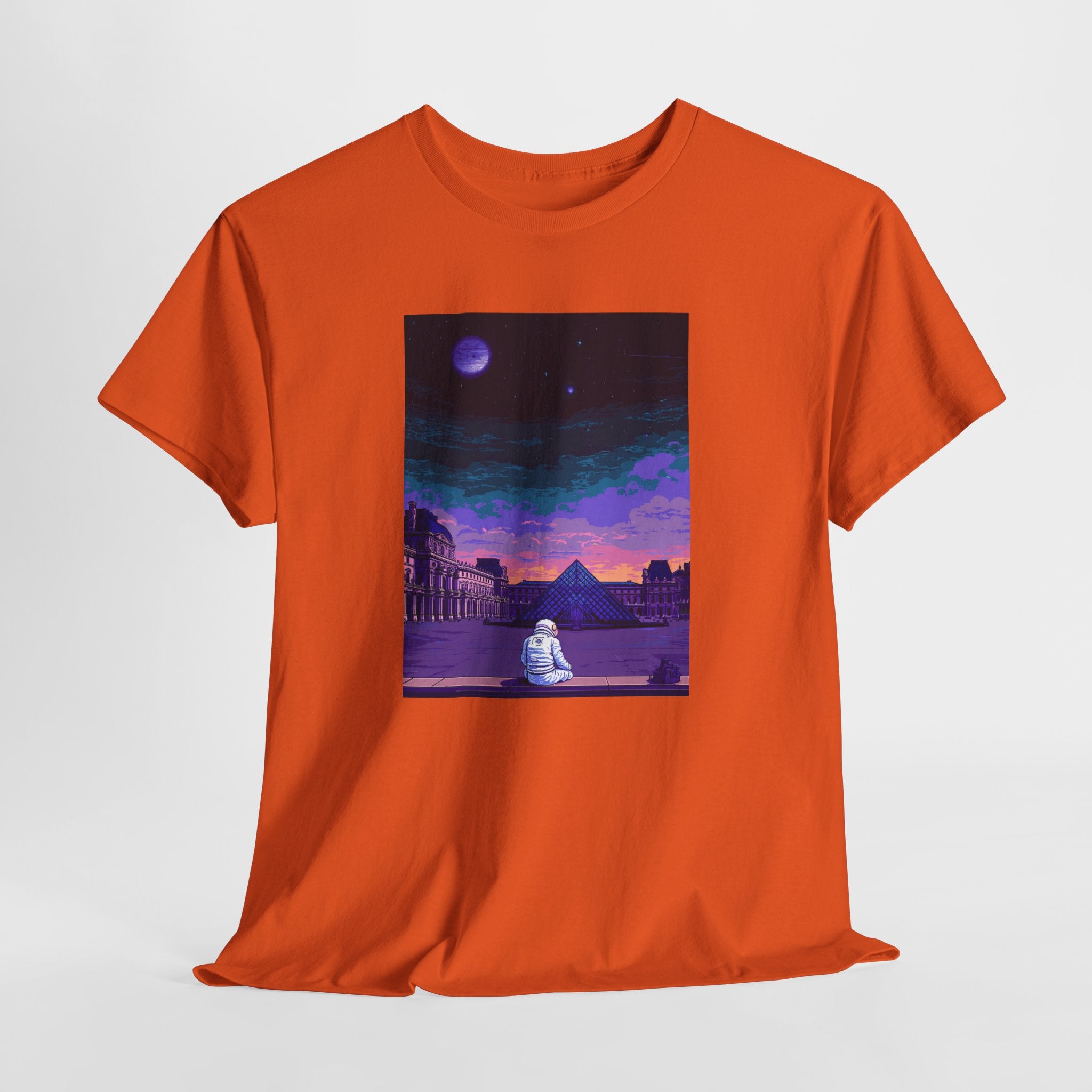 Pixel Art Astronaut T-Shirt | Vaporwave Louvre Pyramid Tee | Retro Synthwave Aesthetic Shirt | Space Traveler Gift | Gildan 5000