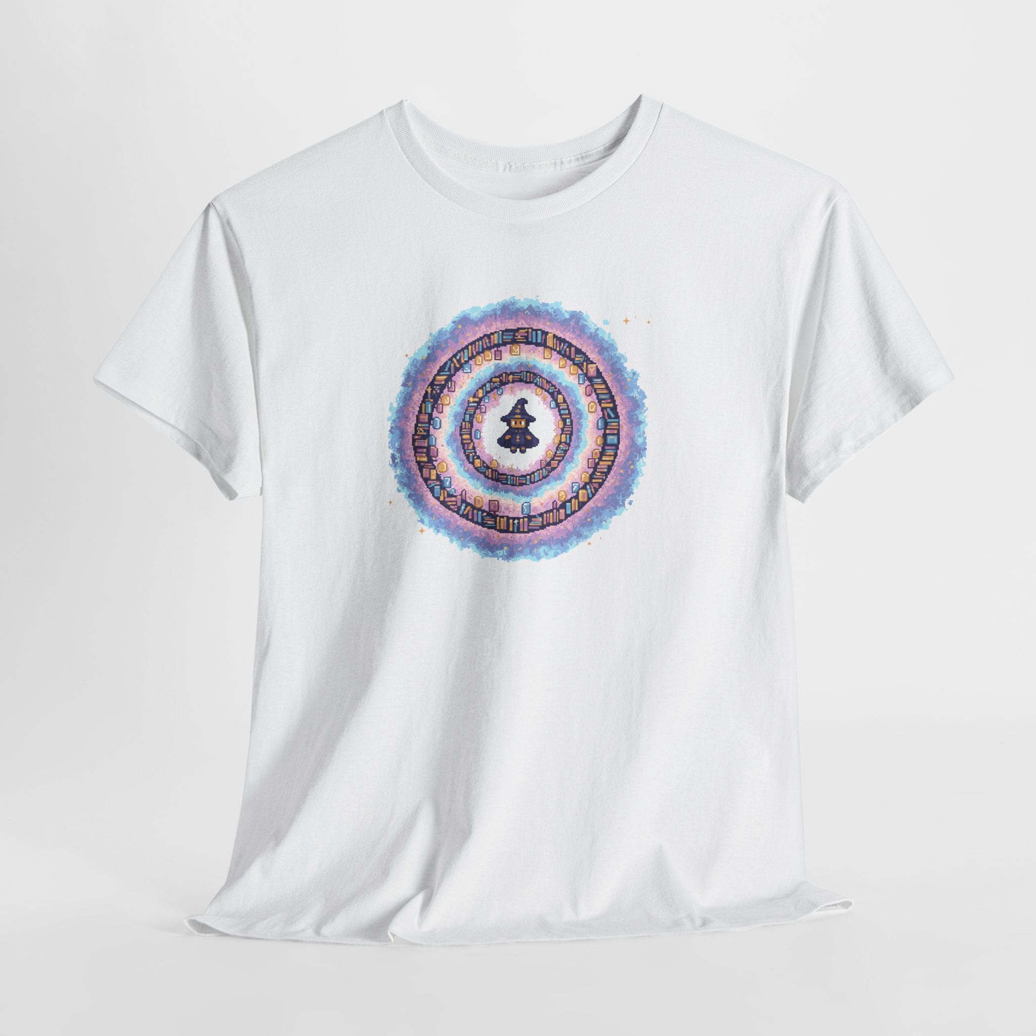Pixel Wizard Book Vortex T-Shirt | Cute Magic Graphic Tee | Pastel Fantasy Reader Shirt | Retro Gaming Gift | Gildan 5000