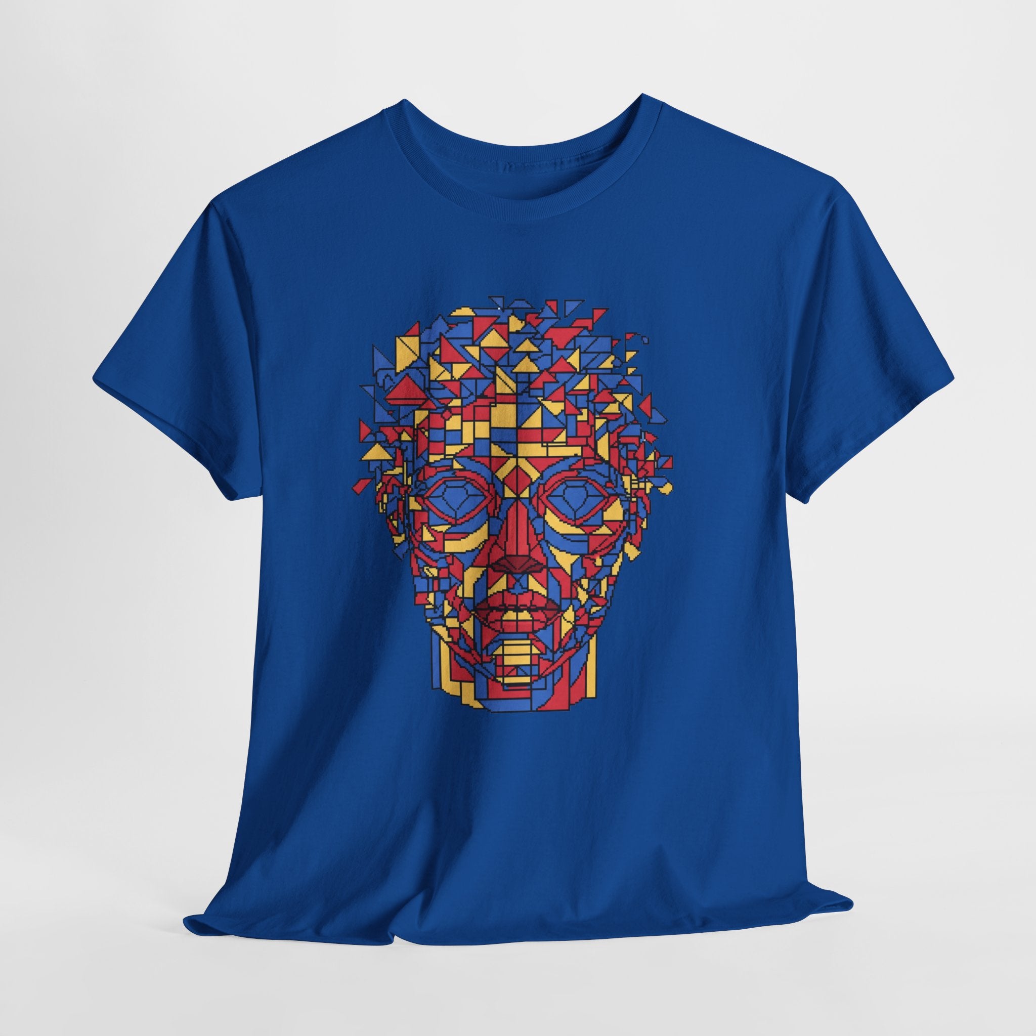 Geometric Face T-Shirt | Pixel Art Abstract Portrait Tee | Cubism Style Graphic Shirt | Primary Colors Art Gift | Gildan 5000