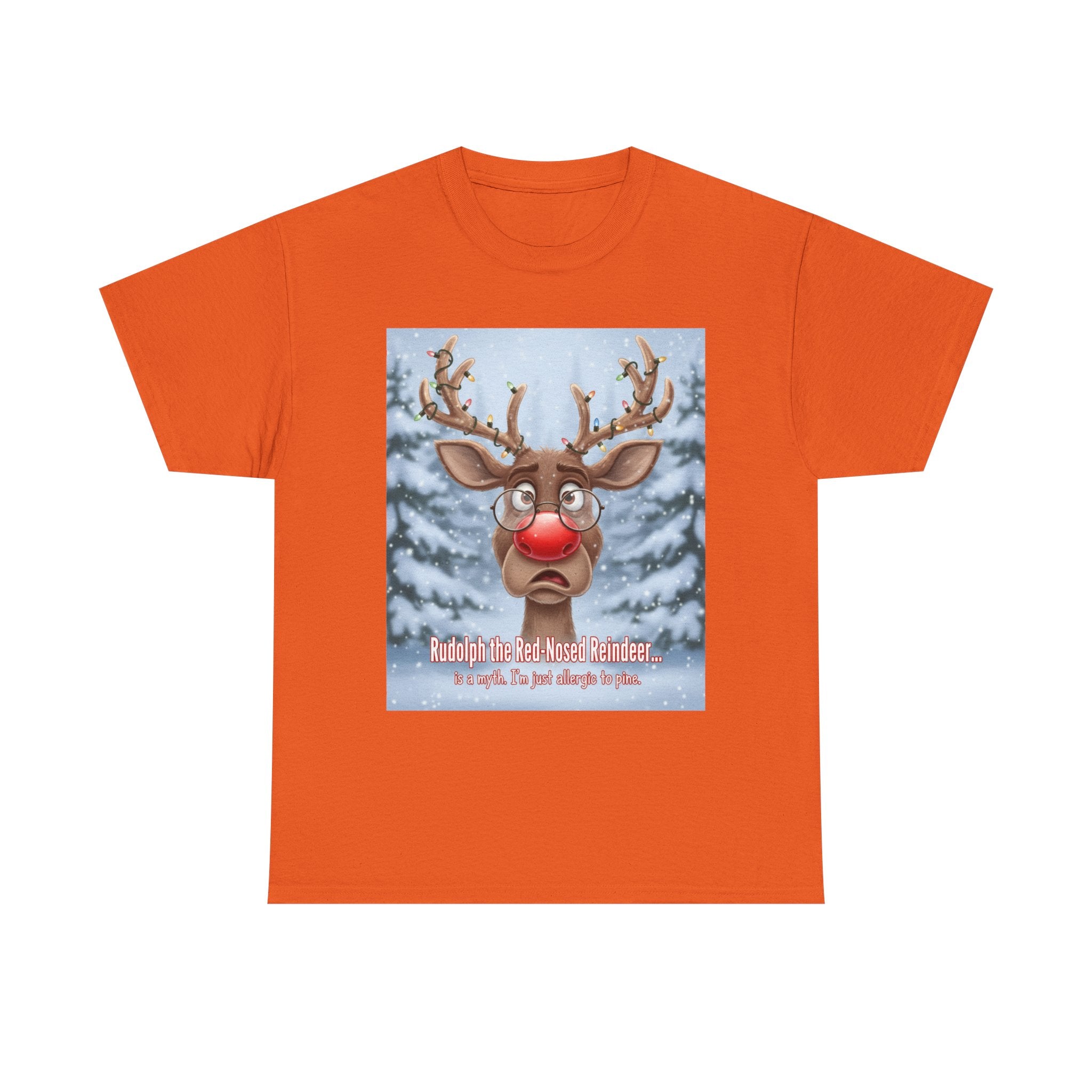 Funny Christmas T-Shirt: "Allergic to Pine" Rudolph Humor Graphic Tee