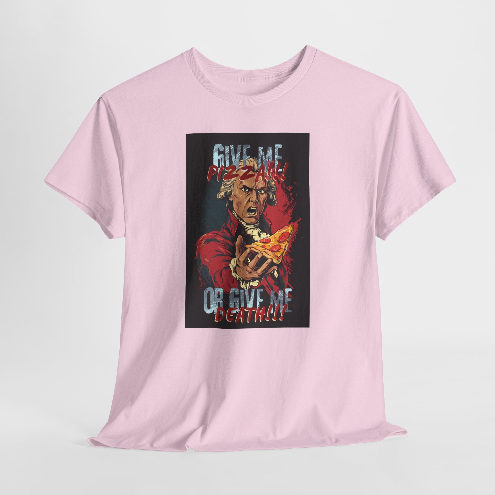 Give Me Pizza or Give Me Death T-Shirt | Funny Patrick Henry Parody Tee | Pizza Lover Gift | Revolutionary War Humor Apparel | Gildan 5000