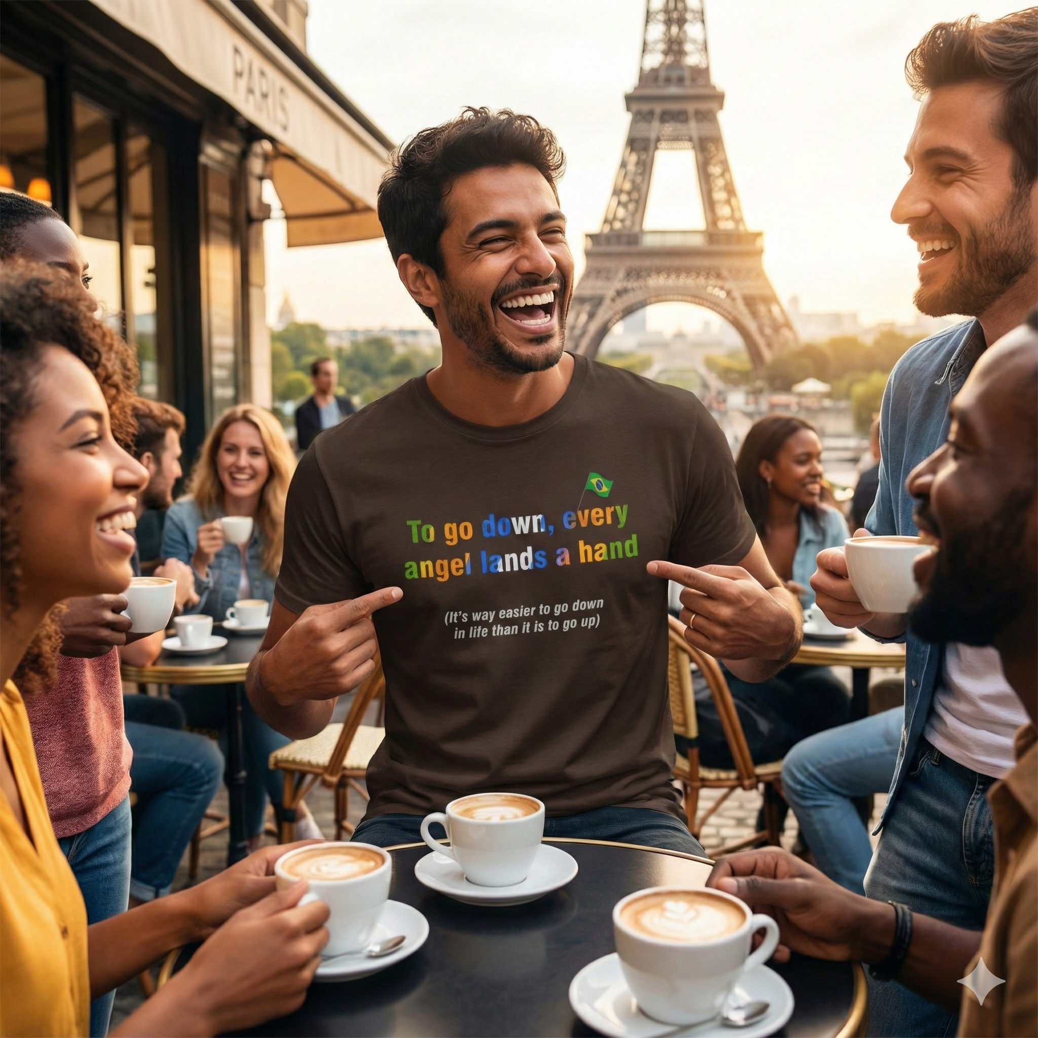 Angel's Hand Tee: Para Baixo Todo Santo Ajuda | Brazilian Proverb T-Shirt