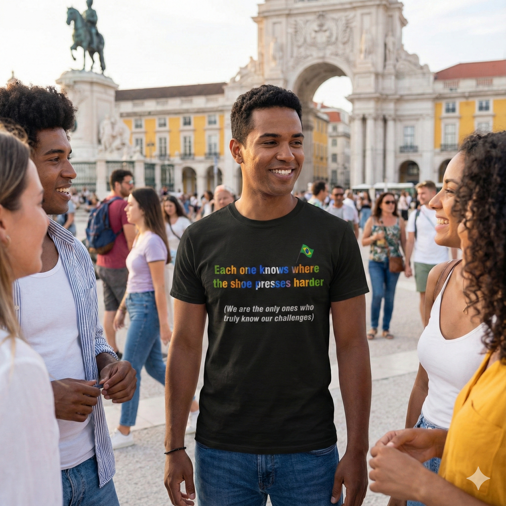 Brazilian Proverb T-Shirt: Where the Shoe Presses Harder | Cada Um Sabe Onde O Calo Aperta | Challenge Tee
