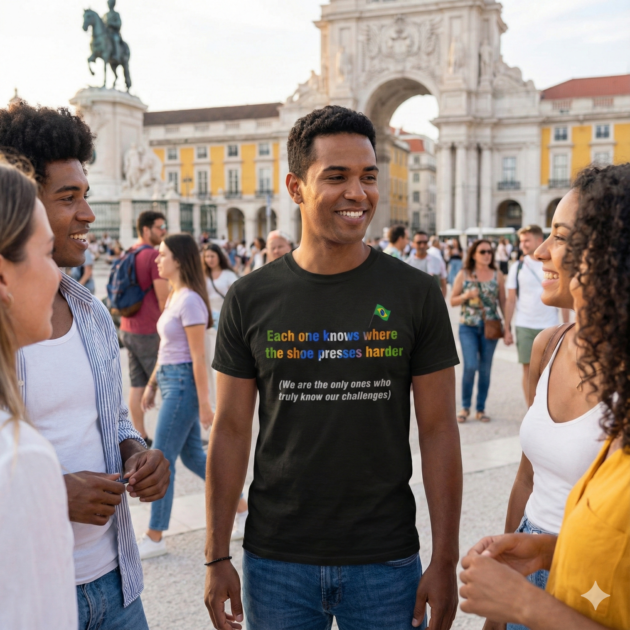 Brazilian Proverb T-Shirt: Where the Shoe Presses Harder | Cada Um Sabe Onde O Calo Aperta | Challenge Tee